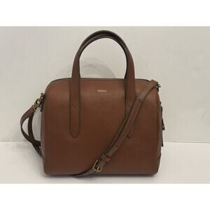 NWT Fossil Sydney Satchel Handbag Crossbody Strap Medium Brown Leather